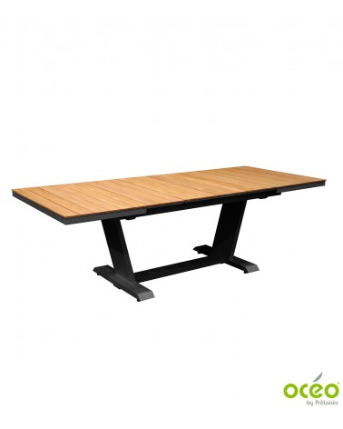 Table AMBER 180/240 Plateau à lames Teck FSC® Coloris:Châssis Graphite / Plateau Teck FSC®  Eco-participation    :Prix de vente 