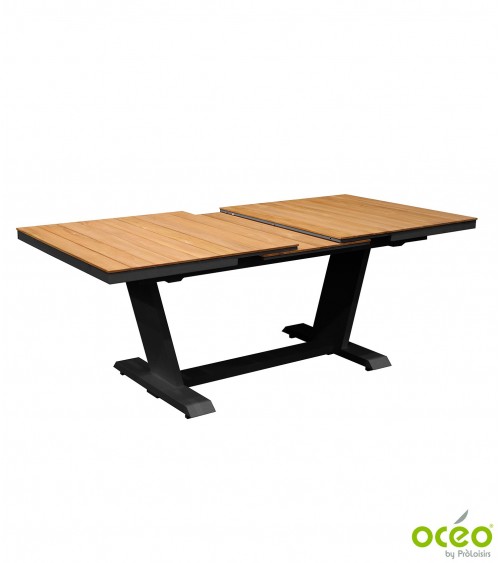 Table AMBER 180/240 Plateau à lames Teck FSC® Coloris:Châssis Graphite / Plateau Teck FSC®  Eco-participation    :Prix de vente 
