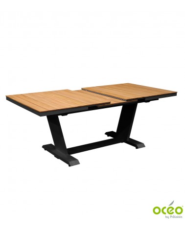 Table AMBER 180/240 Plateau à lames Teck FSC® Coloris:Châssis Graphite / Plateau Teck FSC®  Eco-participation    :Prix de vente 