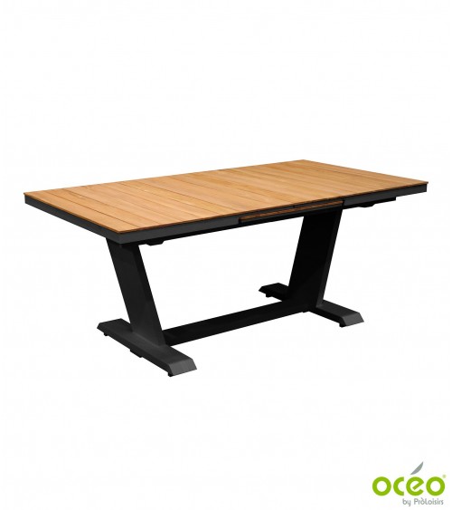 Table AMBER 180/240 Plateau à lames Teck FSC® Coloris:Châssis Graphite / Plateau Teck FSC®  Eco-participation    :Prix de vente 