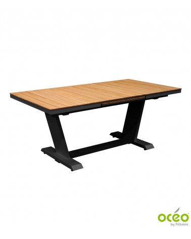 Table AMBER 180/240 Plateau à lames Teck FSC® Coloris:Châssis Graphite / Plateau Teck FSC®  Eco-participation    :Prix de vente 