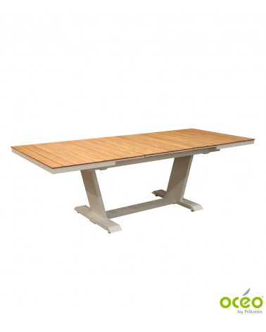 Table AMBER 180/240 Plateau à lames Teck FSC® Coloris:Châssis Blanc / Plateau Teck FSC®  Eco-participation    :Prix de vente com