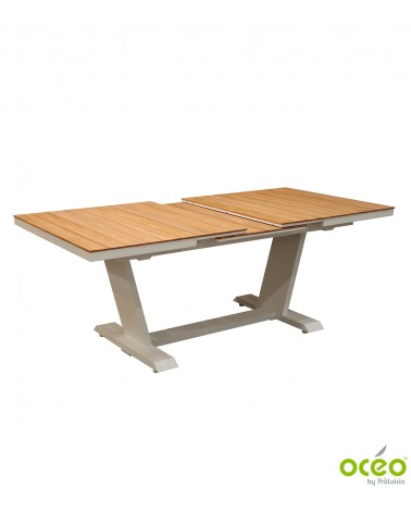 Table AMBER 180/240 Plateau à lames Teck FSC® Coloris:Châssis Blanc / Plateau Teck FSC®  Eco-participation    :Prix de vente com