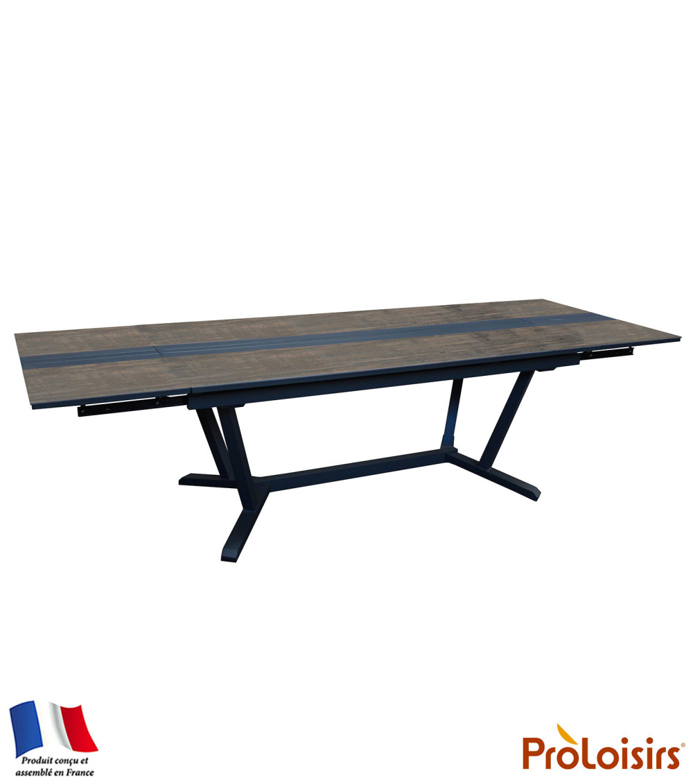 Table GALLEO 180/230/280 plateau HPL Fundermax® Coloris:Châssis Graphite / Plateau Fundermax® Mocca  Eco-participation :Prix de 