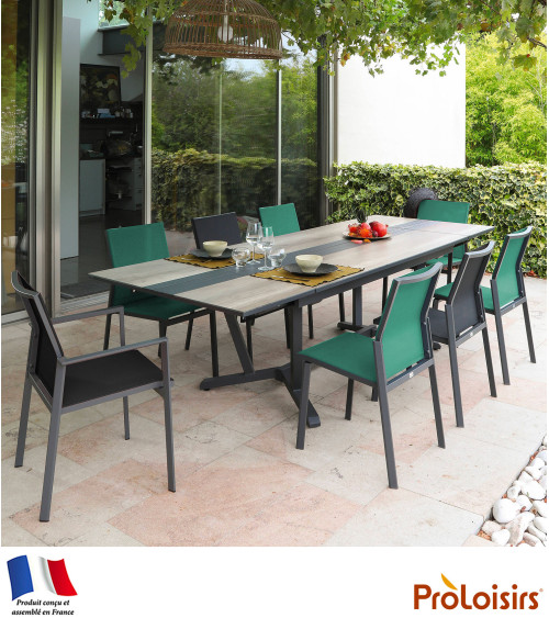 Table GALLEO 180/230/280 plateau HPL Fundermax® Coloris:Châssis Graphite/Plateau Fundermax® Chêne  Eco-participation :Prix de ve