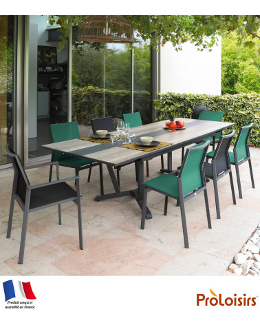 Table GALLEO 180/230/280 plateau HPL Fundermax® Coloris:Châssis Graphite/Plateau Fundermax® Chêne  Eco-participation :Prix de ve