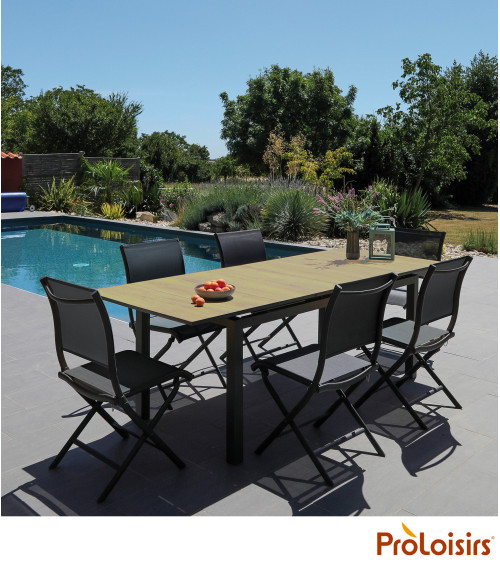 Table HIVAOA 180/240 Plateau HPL Coloris:Châssis Graphite / Plateau HPL Bois  Eco-participation :Prix de vente comprenant l' éco