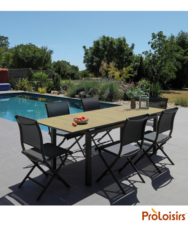 Table HIVAOA 180/240 Plateau HPL Coloris:Châssis Graphite / Plateau HPL Bois  Eco-participation :Prix de vente comprenant l' éco