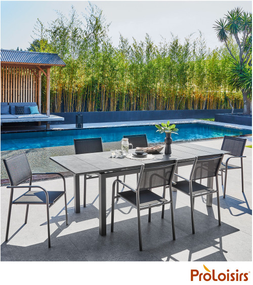 Table HIVAOA 180/240 Plateau HPL Coloris:Châssis Graphite / Plateau HPL Noir  Eco-participation :Prix de vente comprenant l' éco