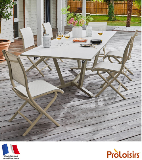 Table VITA 180/230/280 plateau Kedra® Coloris:Châssis Crème / Plateau Praline  Eco-participation :Prix de vente comprenant l' éc