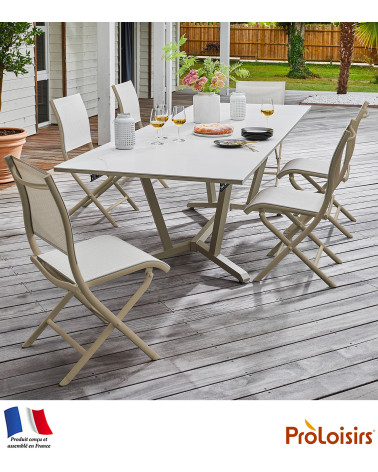 Table VITA 180/230/280 plateau Kedra® Coloris:Châssis Crème / Plateau Praline  Eco-participation :Prix de vente comprenant l' éc