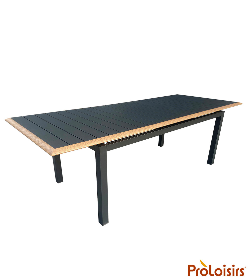 Table PALMA 187/247 Coloris:Châssis Graphite / Plateau Graphite contour chêne  Eco-participation :Prix de vente comprenant l' éc