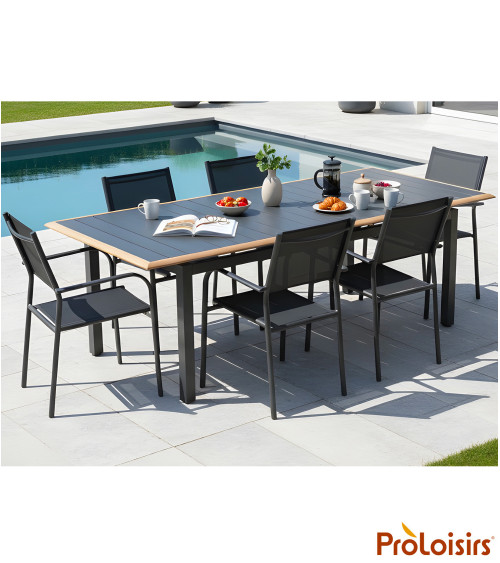 Table PALMA 187/247 Coloris:Châssis Graphite / Plateau Graphite contour chêne  Eco-participation :Prix de vente comprenant l' éc