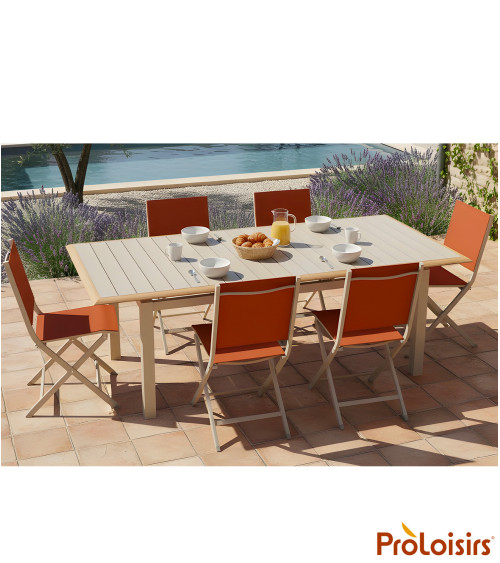 Table PALMA 187/247 Coloris:Châssis Crème / Plateau Crème contour chêne  Eco-participation :Prix de vente comprenant l' éco-part