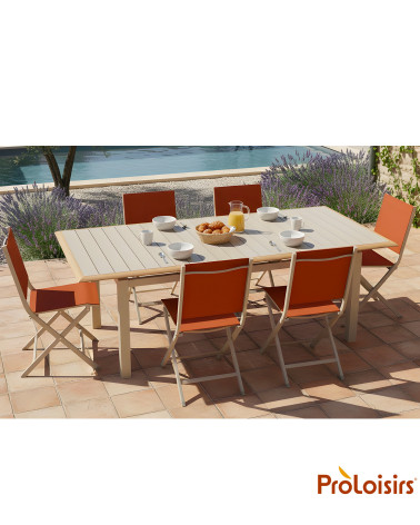 Table PALMA 187/247 Coloris:Châssis Crème / Plateau Crème contour chêne  Eco-participation :Prix de vente comprenant l' éco-part