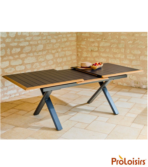 Table COLIBRI 187/247 Coloris:Châssis Graphite / Plateau Graphite contour chêne  Eco-participation :Prix de vente comprenant l' 
