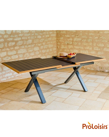 Table COLIBRI 187/247 Coloris:Châssis Graphite / Plateau Graphite contour chêne  Eco-participation :Prix de vente comprenant l' 