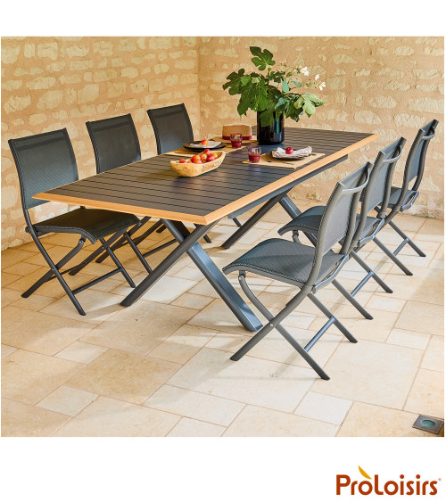 Table COLIBRI 187/247 Coloris:Châssis Graphite / Plateau Graphite contour chêne  Eco-participation :Prix de vente comprenant l' 