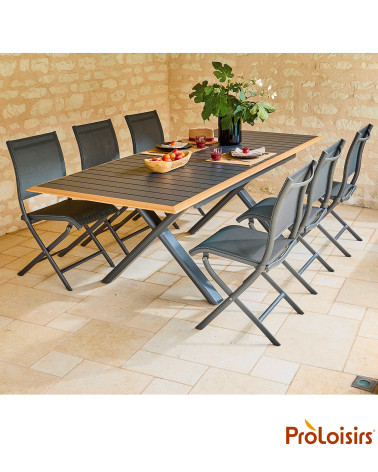 Table COLIBRI 187/247 Coloris:Châssis Graphite / Plateau Graphite contour chêne  Eco-participation :Prix de vente comprenant l' 