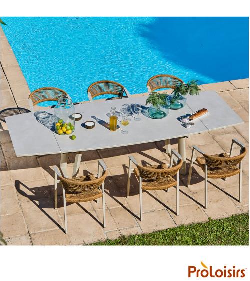 Table MANTA 180/230/280 plateau céramique Coloris:Châssis Crème / Plateau Crème  Eco-participation :Prix de vente comprenant l' 