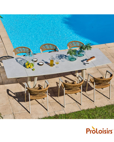 Table MANTA 180/230/280 plateau céramique Coloris:Châssis Crème / Plateau Crème  Eco-participation :Prix de vente comprenant l' 