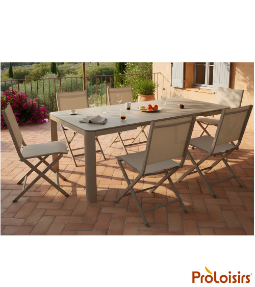 TABLE ALMA 140/180 plateau céramique Coloris:Châssis Crème / Plateau Crème  Eco-participation :Prix de vente comprenant l' éco-p