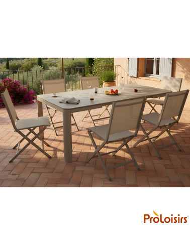 TABLE ALMA 140/180 plateau céramique Coloris:Châssis Crème / Plateau Crème  Eco-participation :Prix de vente comprenant l' éco-p