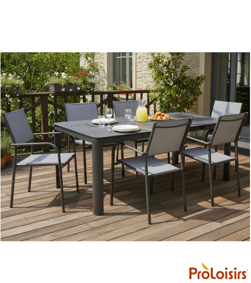 TABLE ALMA 140/180 plateau céramique Coloris:Châssis Graphite / Plateau Dark anthracite  Eco-participation :Prix de vente compre