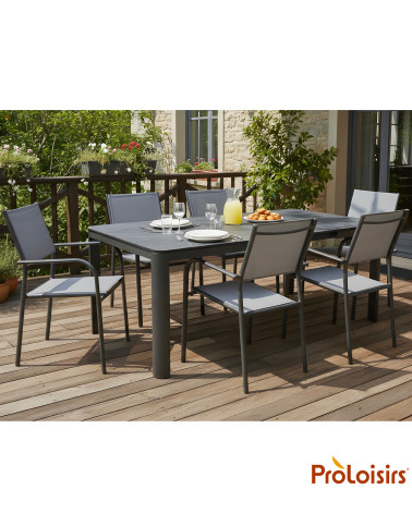 TABLE ALMA 140/180 plateau céramique Coloris:Châssis Graphite / Plateau Dark anthracite  Eco-participation :Prix de vente compre