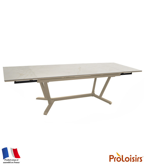 Table VITA 220/280/340 plateau Kedra® Coloris:Châssis Crème / Plateau Praline  Eco-participation :Prix de vente comprenant l' éc