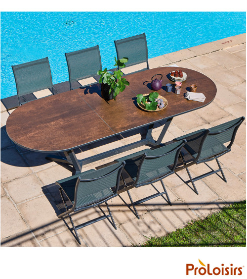 Table ovale VITA 200/260 plateau Kedra® Coloris:Châssis Graphite / Plateau Meraki  Eco-participation :Prix de vente comprenant l