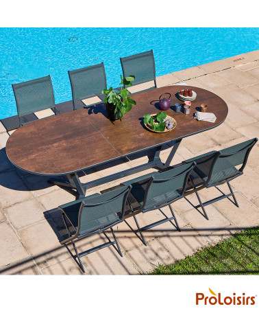 Table ovale VITA 200/260 plateau Kedra® Coloris:Châssis Graphite / Plateau Meraki  Eco-participation :Prix de vente comprenant l