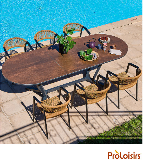 Table ovale VITA 200/260 plateau Kedra® Coloris:Châssis Graphite / Plateau Meraki  Eco-participation :Prix de vente comprenant l