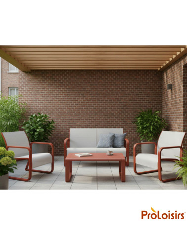 Banc QUENZA matelassé Coloris:Châssis Terracotta / Assise Chiné blanc  Eco-participation :Prix de vente comprenant l' éco-partic