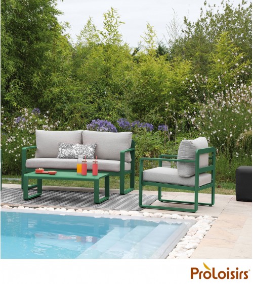 Ensemble détente MOJITO Coloris:Châssis Vert / Coussins Gris Eco-participation    :Prix de vente comprenant l' éco-participation