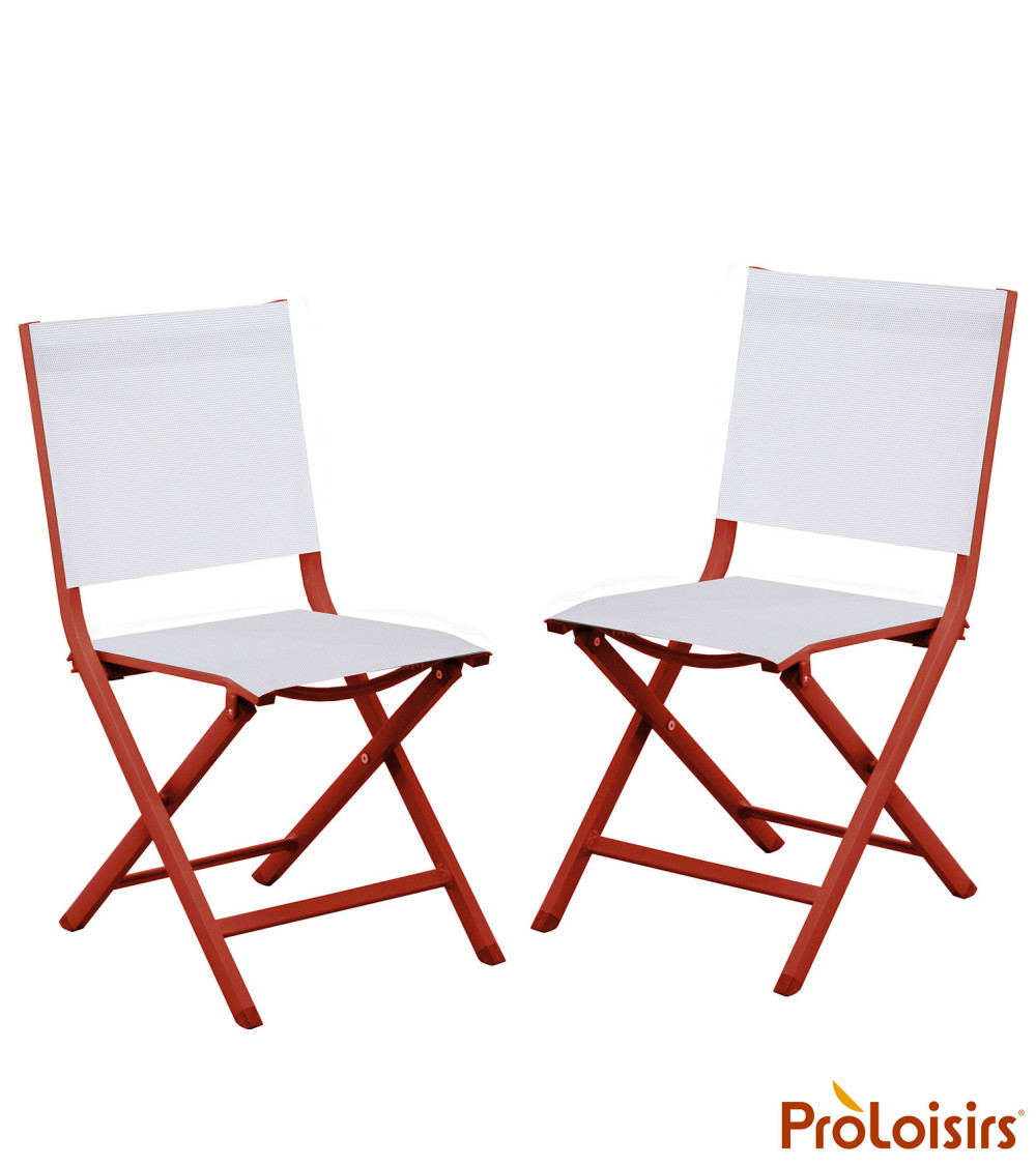 Chaise de jardin pliante THEMA Coloris:Châssis Terracotta / Assise Chiné blanc  Eco-participation :Prix de vente comprenant l' é