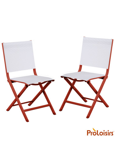 Chaise de jardin pliante THEMA Coloris:Châssis Terracotta / Assise Chiné blanc  Eco-participation :Prix de vente comprenant l' é