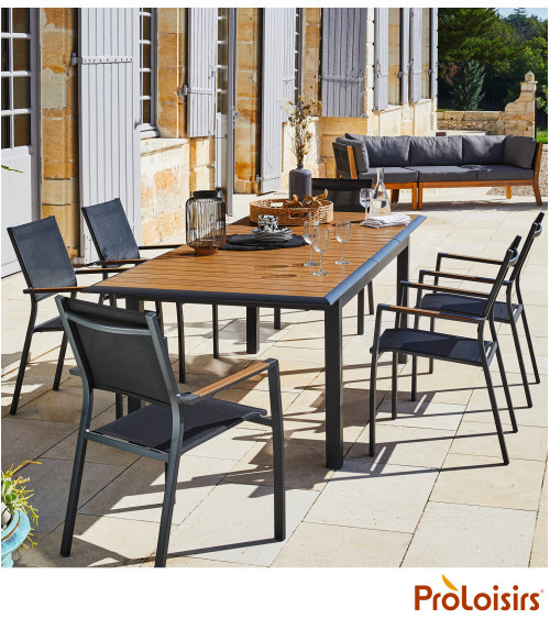 Table LOUISIANE II 187/247 Coloris:Châssis Graphite / Plateau imitation chêne  Eco-participation :Prix de vente comprenant l' éc