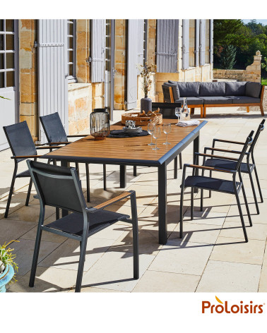 Table LOUISIANE II 187/247 Coloris:Châssis Graphite / Plateau imitation chêne  Eco-participation :Prix de vente comprenant l' éc