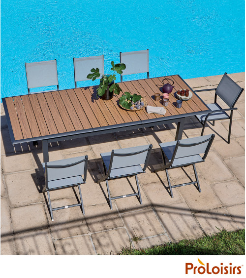 Table LOUISIANE II 187/247 Coloris:Châssis Graphite / Plateau imitation chêne  Eco-participation :Prix de vente comprenant l' éc