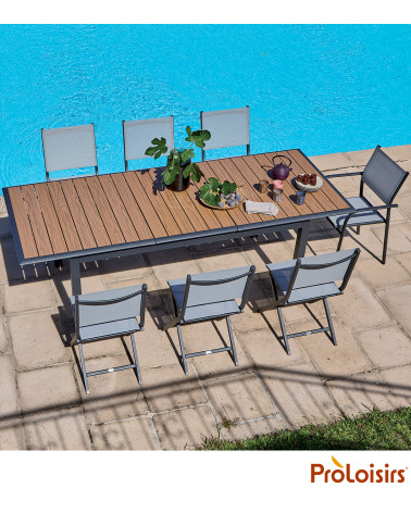 Table LOUISIANE II 187/247 Coloris:Châssis Graphite / Plateau imitation chêne  Eco-participation :Prix de vente comprenant l' éc