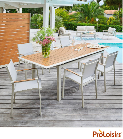 Table LOUISIANE II 187/247 Coloris:Châssis Crème / Plateau imitation chêne  Eco-participation :Prix de vente comprenant l' éco-p