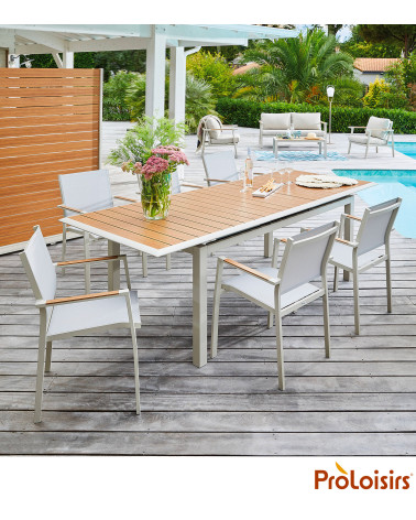 Table LOUISIANE II 187/247 Coloris:Châssis Crème / Plateau imitation chêne  Eco-participation :Prix de vente comprenant l' éco-p