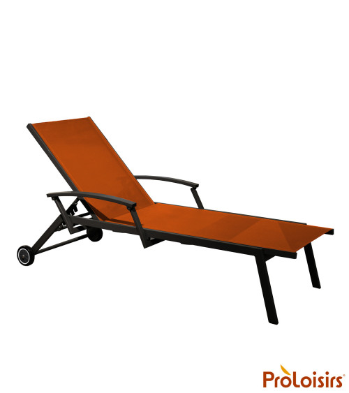 Lit de soleil FLORENCE avec accoudoirs Coloris:Châssis Graphite / Assise Sienne  Eco-participation :Prix de vente comprenant l' 