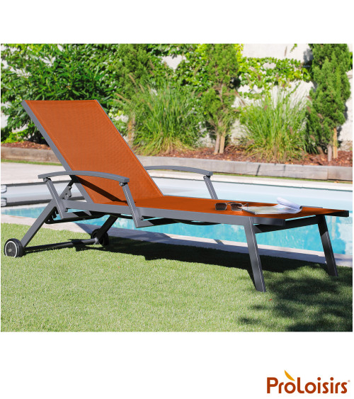 Lit de soleil FLORENCE avec accoudoirs Coloris:Châssis Graphite / Assise Sienne  Eco-participation :Prix de vente comprenant l' 