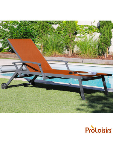 Lit de soleil FLORENCE avec accoudoirs Coloris:Châssis Graphite / Assise Sienne  Eco-participation :Prix de vente comprenant l' 