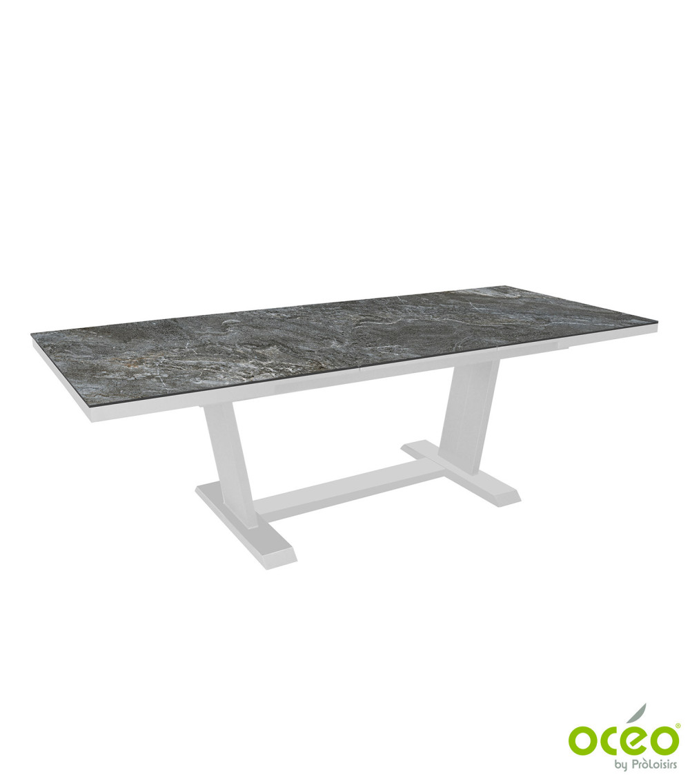 Table AMBER 180/240 Plateau Kedra® Coloris:Châssis Blanc/Plateau Kedra® Lunar  Eco-participation :Prix de vente comprenant l' éc