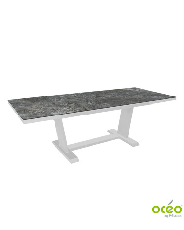 Table AMBER 180/240 Plateau Kedra® Coloris:Châssis Blanc/Plateau Kedra® Lunar  Eco-participation :Prix de vente comprenant l' éc