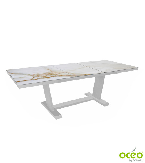 Table AMBER 180/240 Plateau Kedra® Coloris:Châssis Blanc/Plateau Kedra® Praline  Eco-participation :Prix de vente comprenant l' 