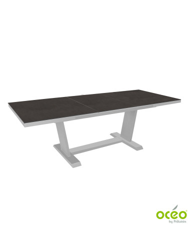 Table AMBER 180/240 Plateau Kedra® Coloris:Châssis Blanc/Plateau Kedra® New Black B.  Eco-participation :Prix de vente comprenan
